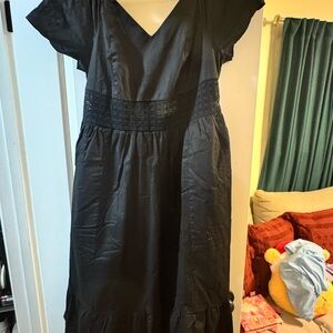 TORRID NWT Midi Poplin Sheer Waist Dress Plus Size Black Short Sleeves
